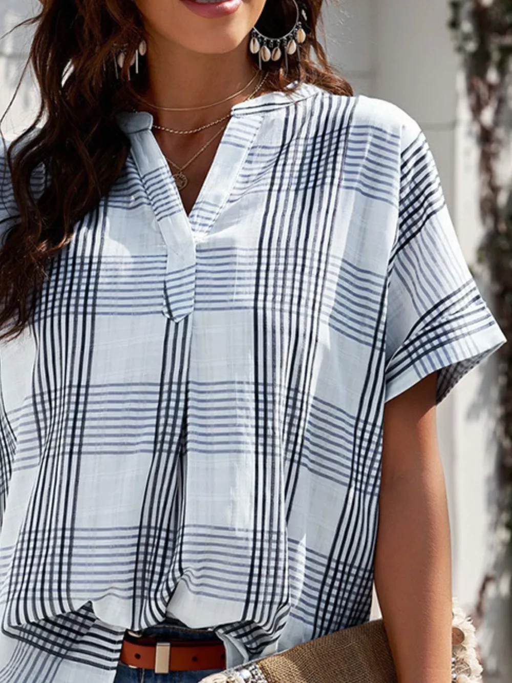 Notched Short Sleeve Blouse, image 3