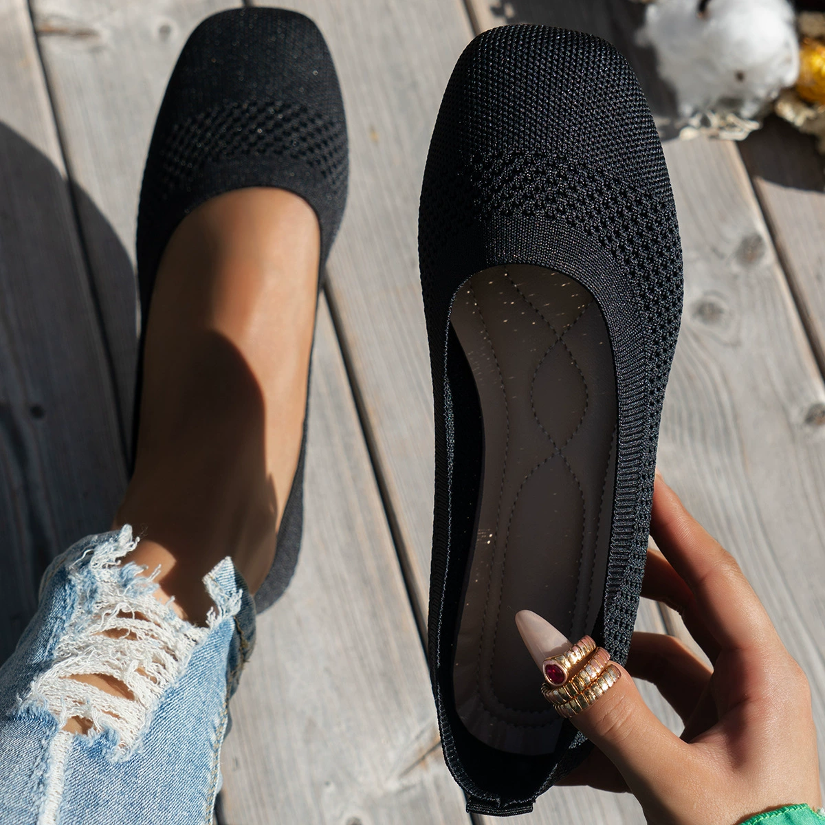 Square Toe Solid Color Mesh Slip-Ons, image 14