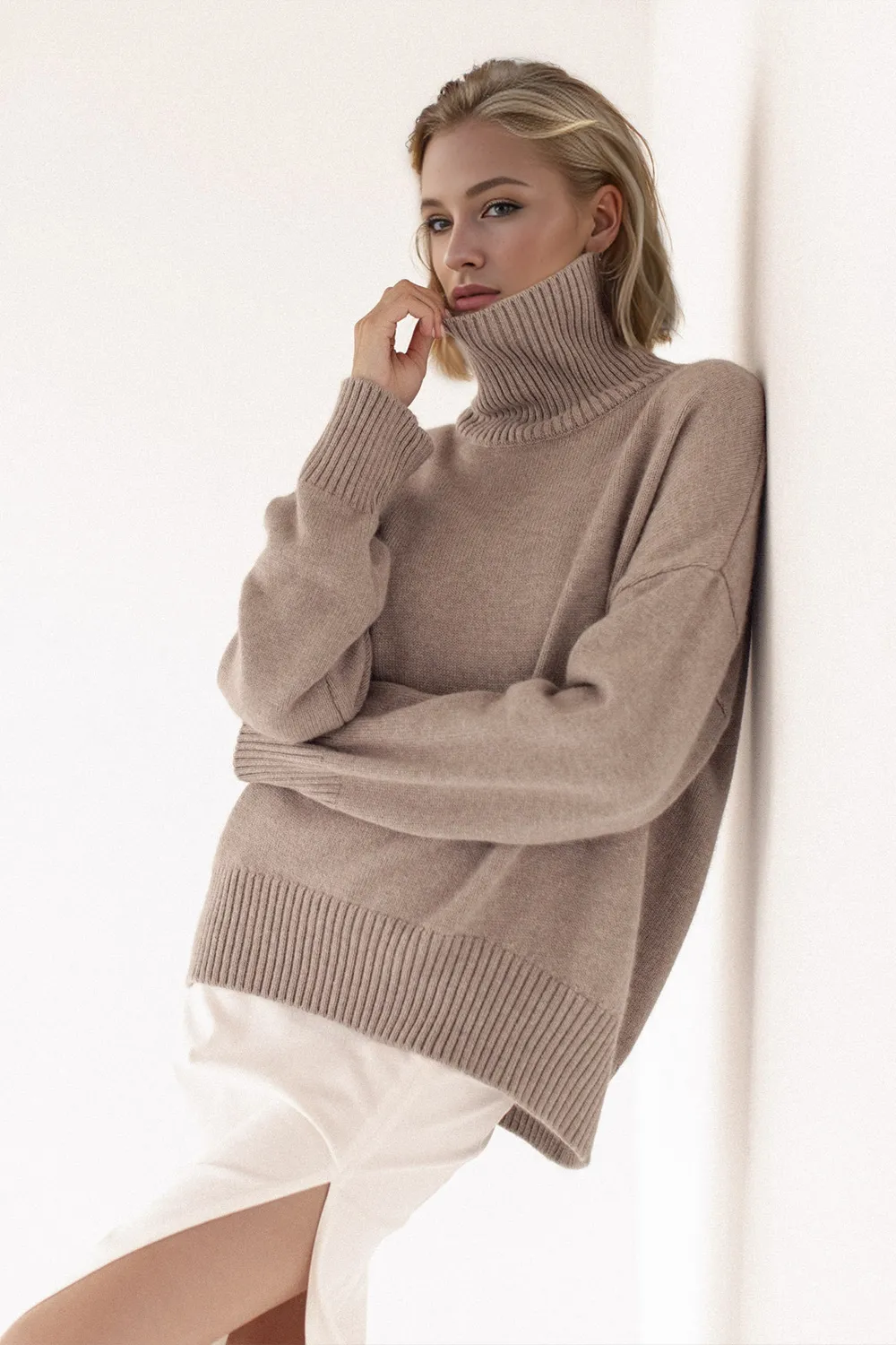 Turtleneck Dropped Shoulder Long Sleeve Sweater, image 8