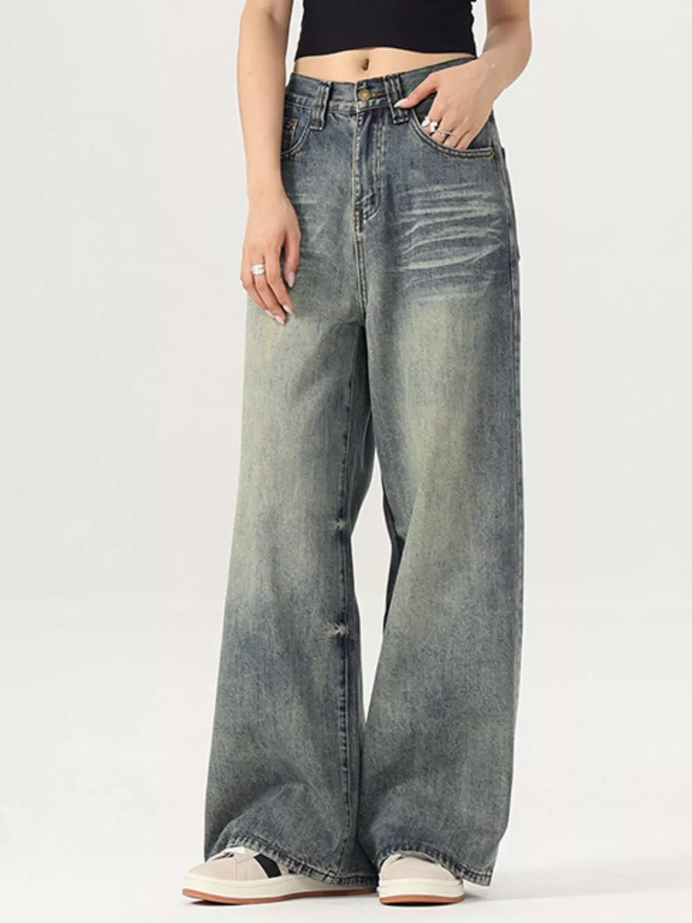 Men's Vintage Wash Wide Leg Jeans