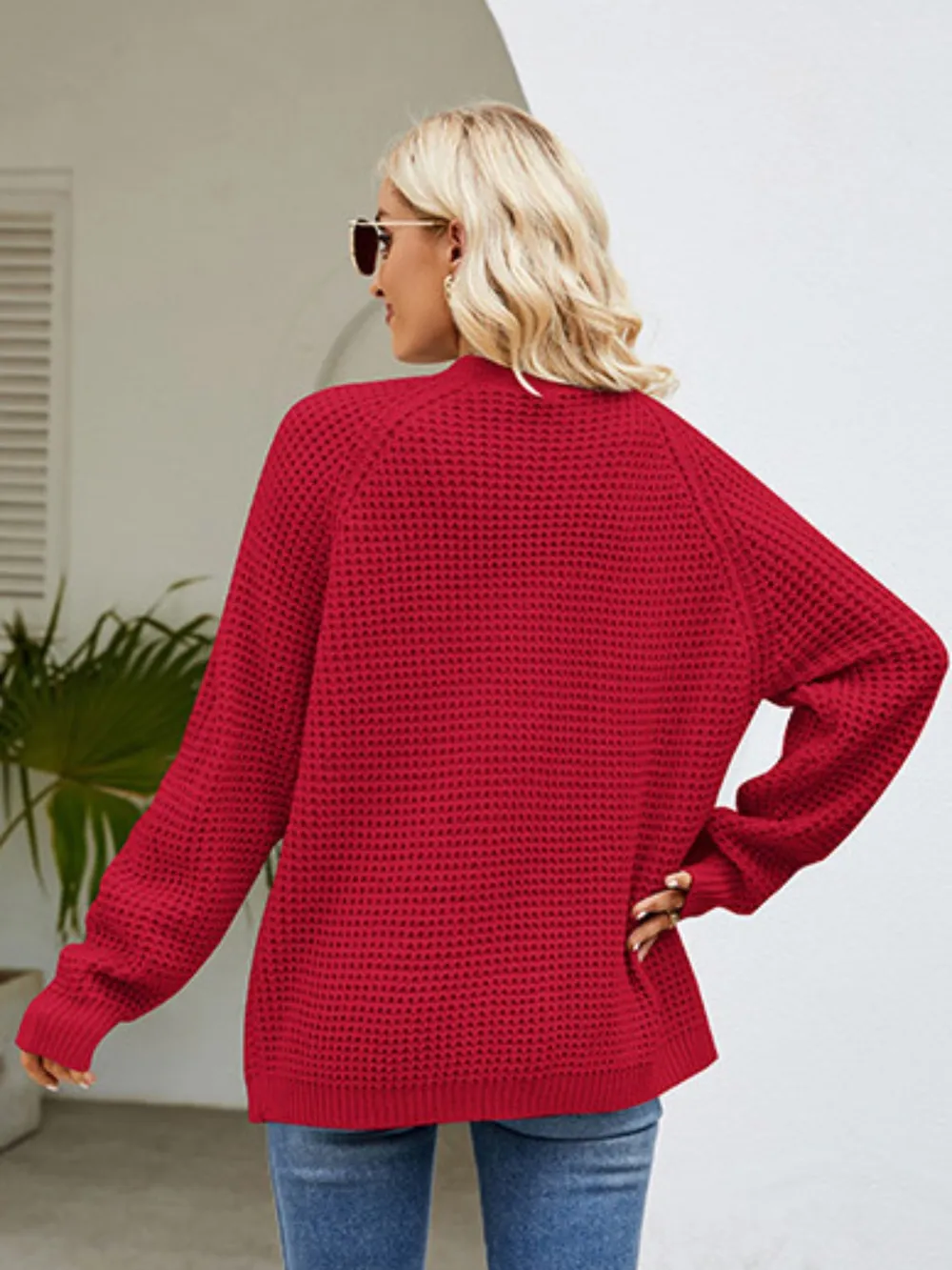 Open Front Raglan Sleeve Pocketed Cardigan, image 3