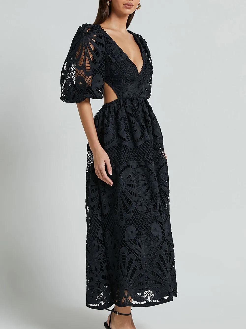 Cutout Back Lace Crochet V-Neck Dress, image 17