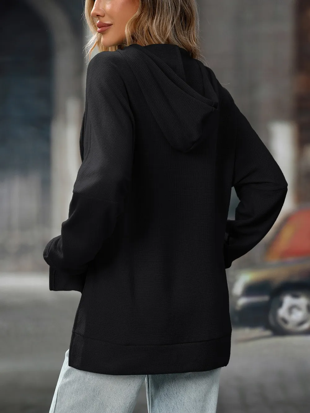 Textured Drawstring Long Sleeve Hoodie, image 17