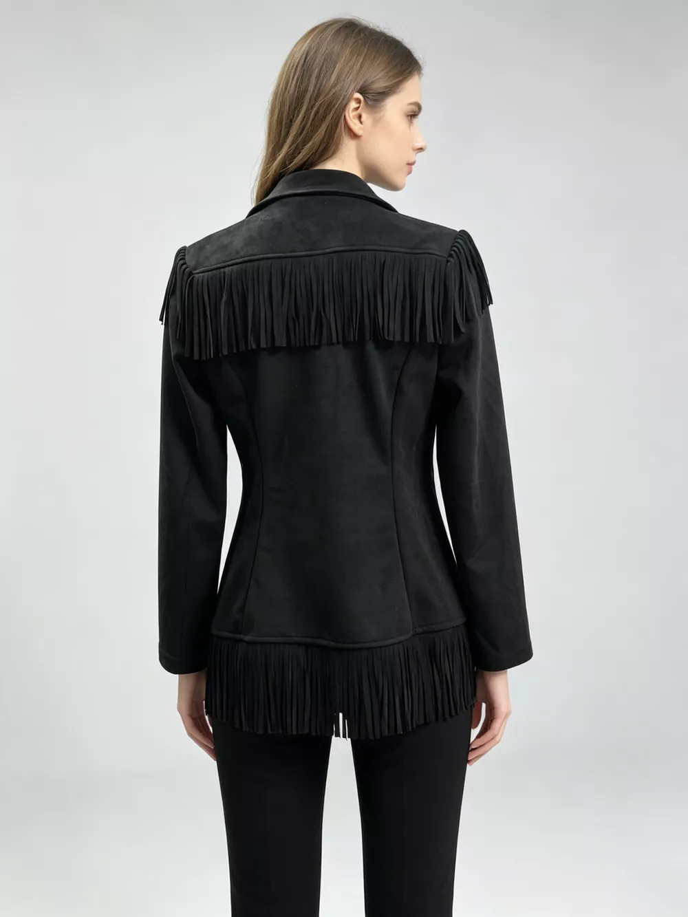 Western-Inspired Fringed Open Front Jacket, image 17