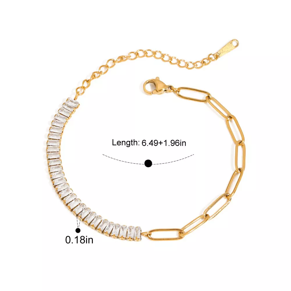 18K Gold-Plated Stainless Steel Rhinestone Chain Bracelet, image 10