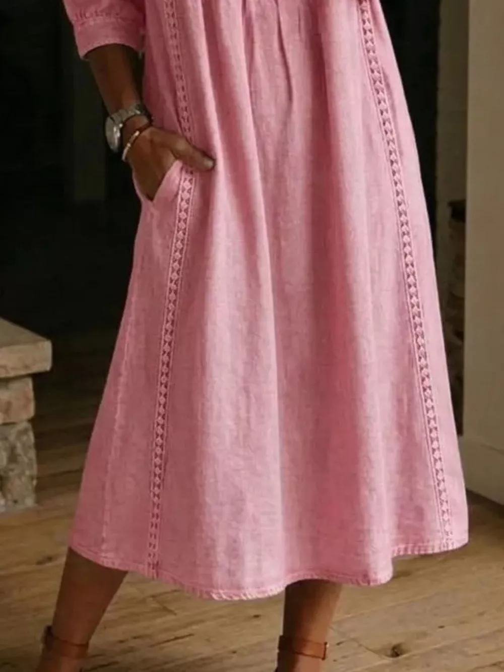 Full Size V-Neck 3/4 Sleeve Midi Dress Plus Size, image 10