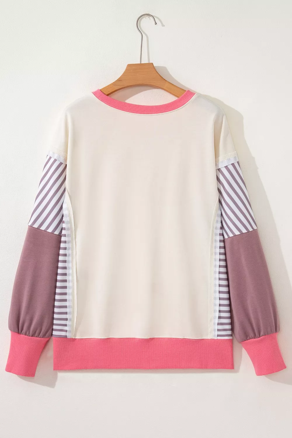 Color Block Striped Patchwork Dolman Slit Sweatshirt, image 11