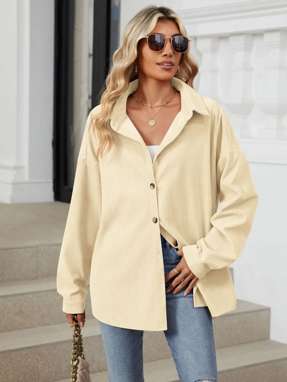 Collared Neck Long Sleeve Dropped Shoulder Shirt, image 16