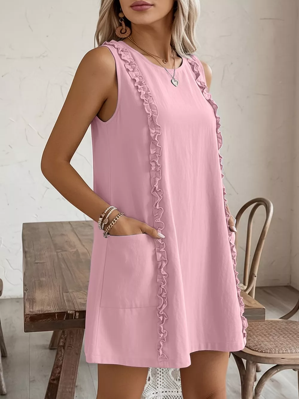 Frill Sleeveless Round Neck Dress, image 19