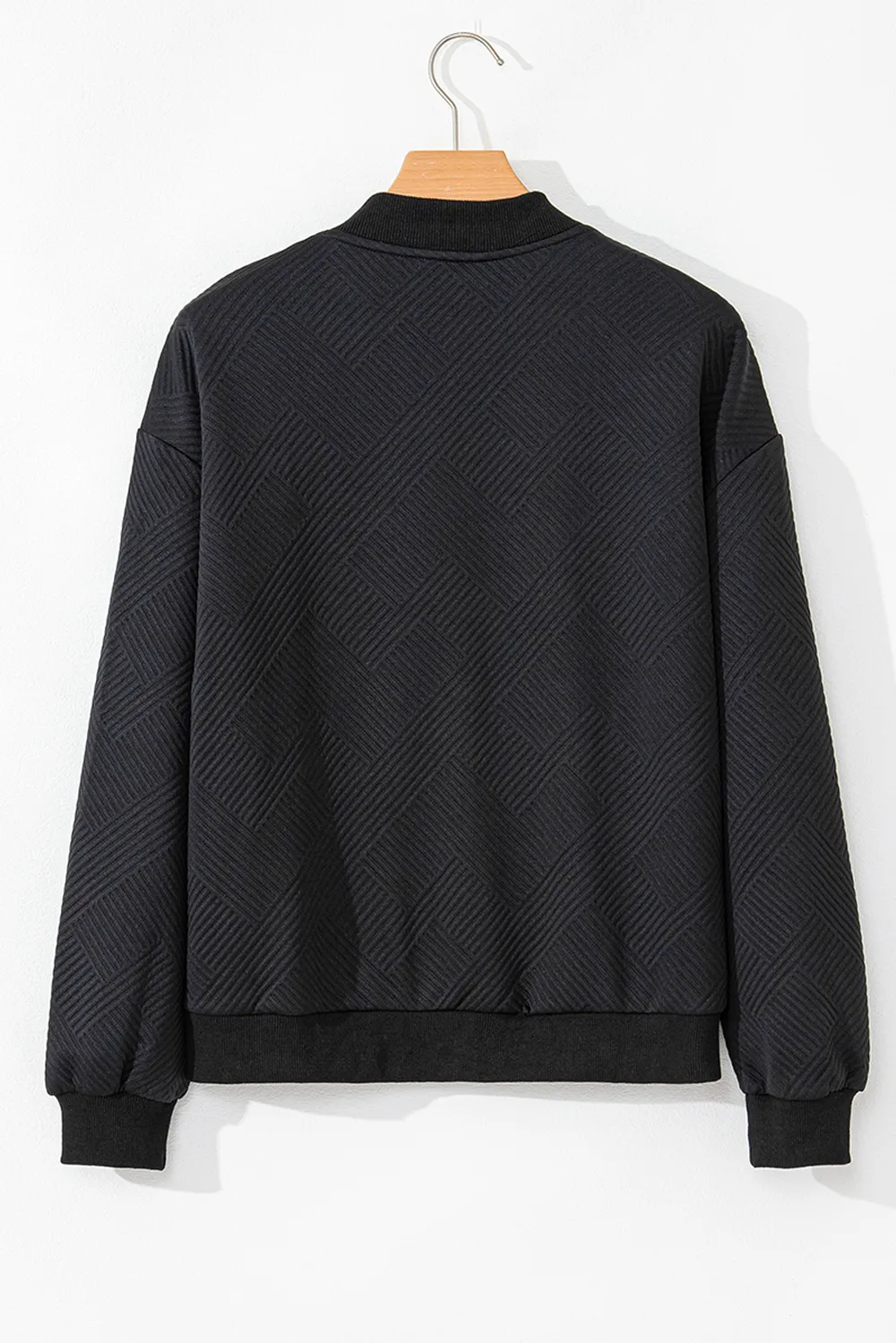Texture Zip Up Baseball Collar Long Sleeve Jacket, image 10