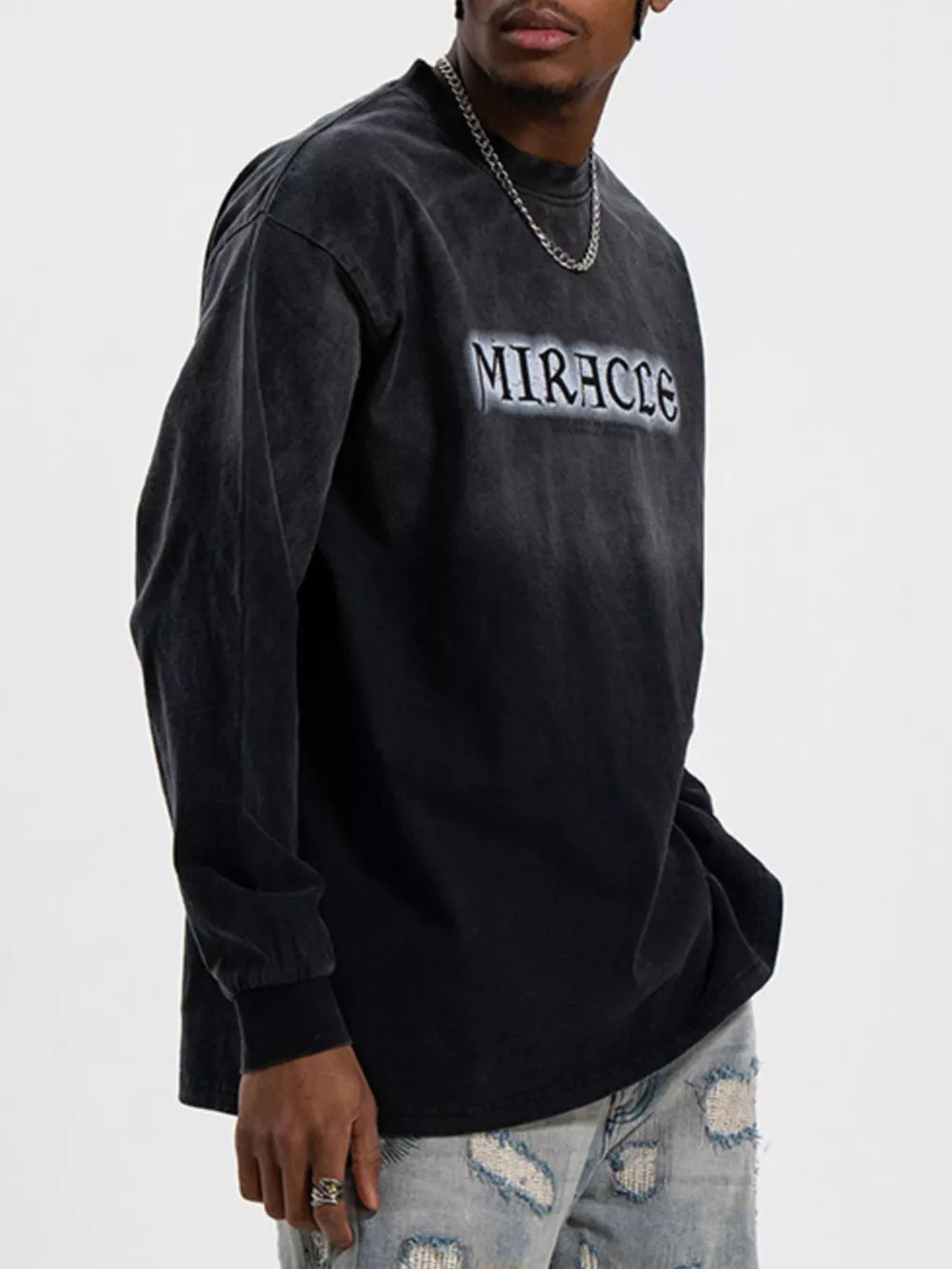 Men's Letter Round Neck Long Sleeve T-Shirt, image 3