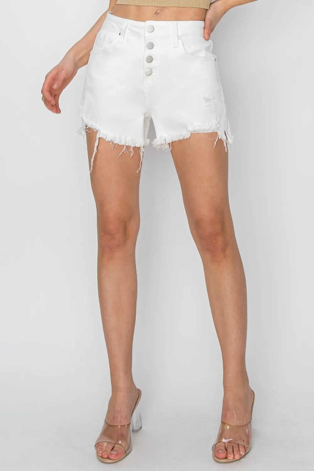 Button Fly Frayed Hem Denim Shorts, image 8