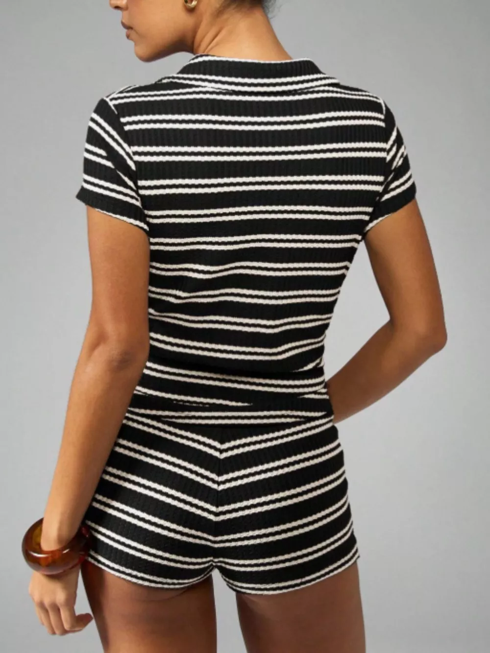 Striped Knit Short Sleeve Top & Shorts Set, image 8