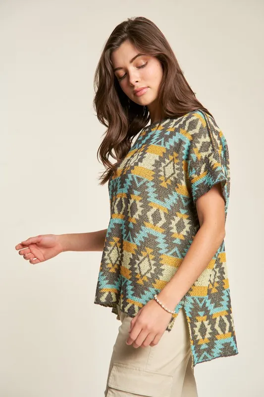 High-Low Geometric Round Neck Knit Top, image 4
