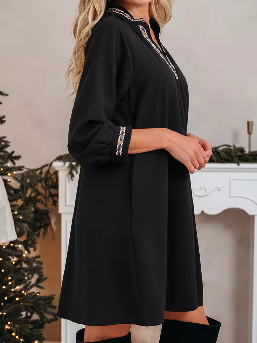 Contrast Trim Bracelet Sleeve Shift Mini Dress, image 3