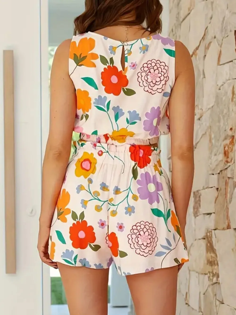 Floral Round Neck Tank and Shorts Set, image 4