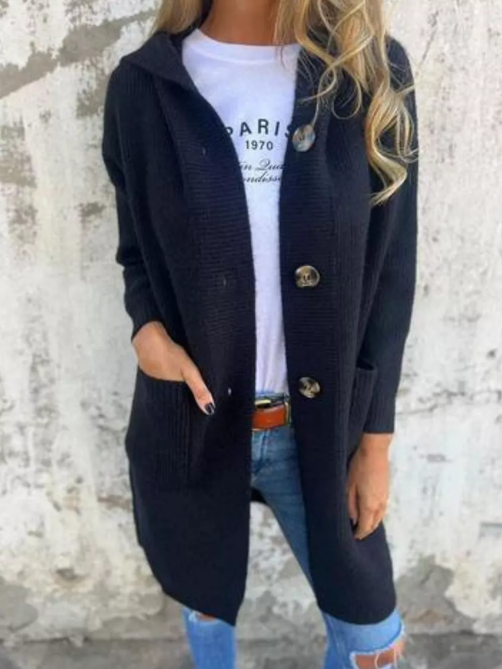 Full Size Button-Down Hooded Cardigan Plus Size, image 5