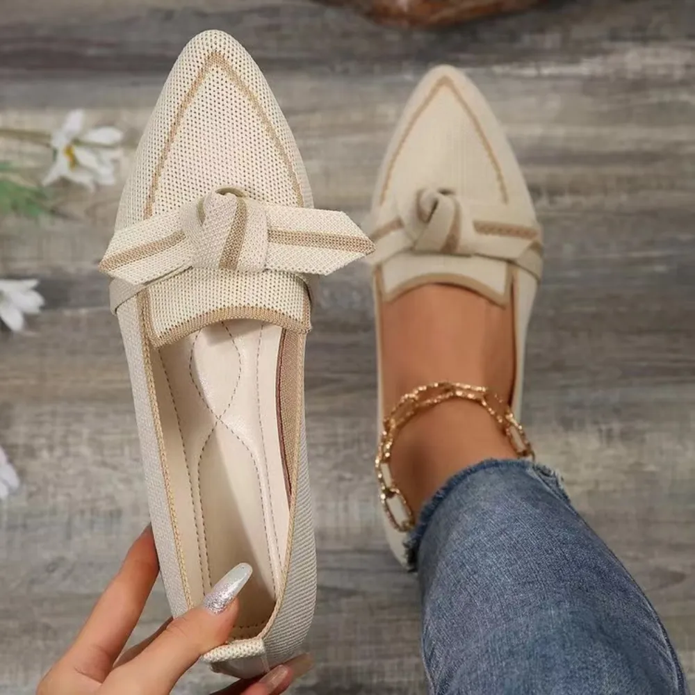 Bow Contrast Trim Point Toe Loafers, image 4