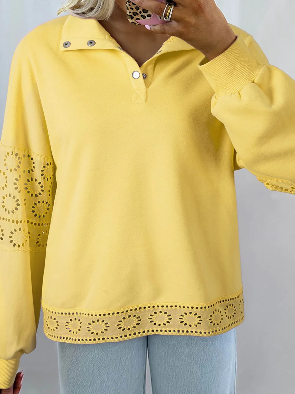 Eyelet Lace Detail Snap Down Sweatshirt, image 13