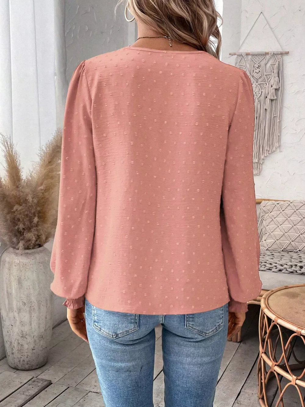 Swiss Dot Lace Detail Long Sleeve Blouse, image 26