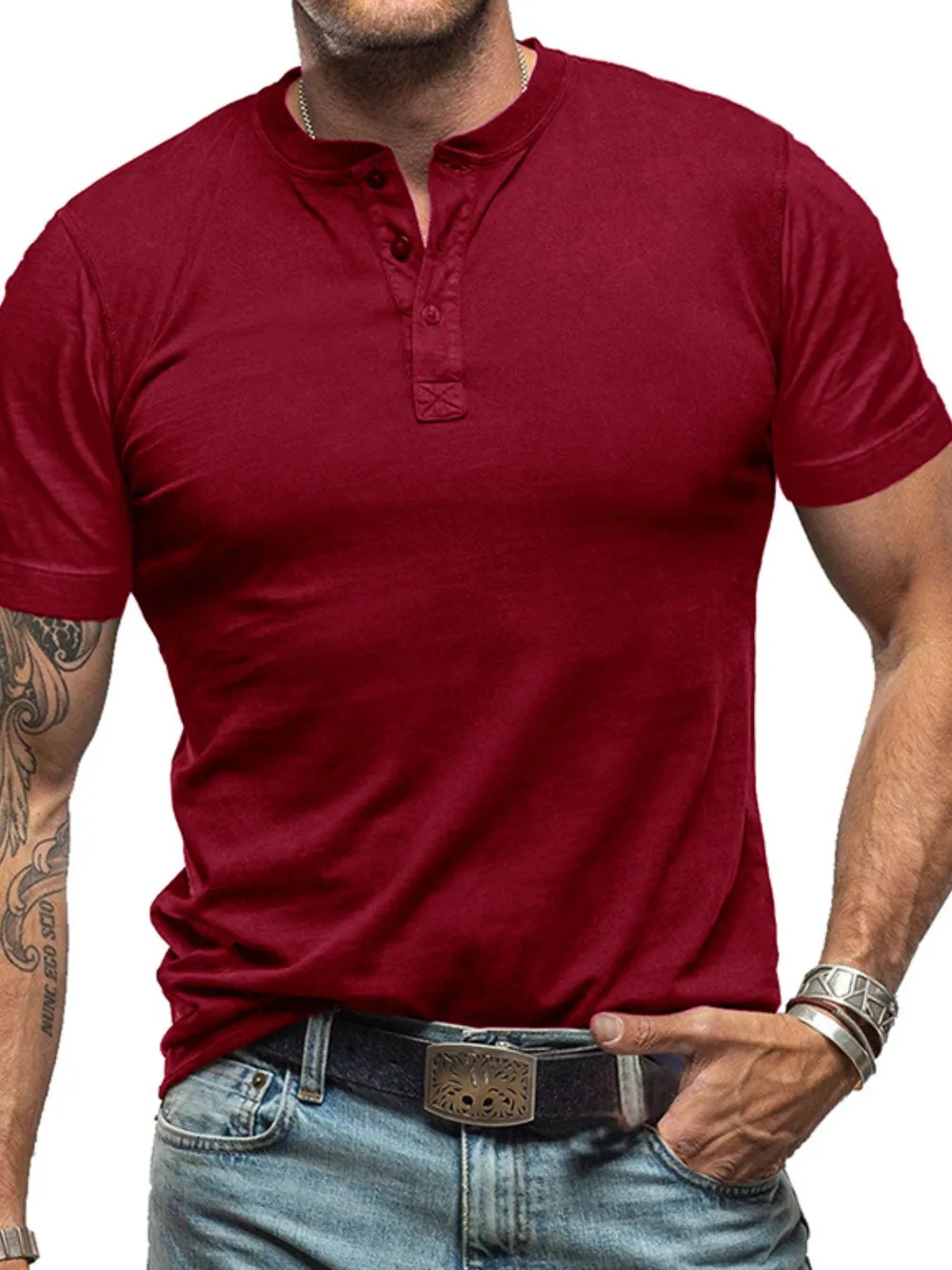 Men's Classic Henley Short Sleeve Polo T-Shirt, image 8