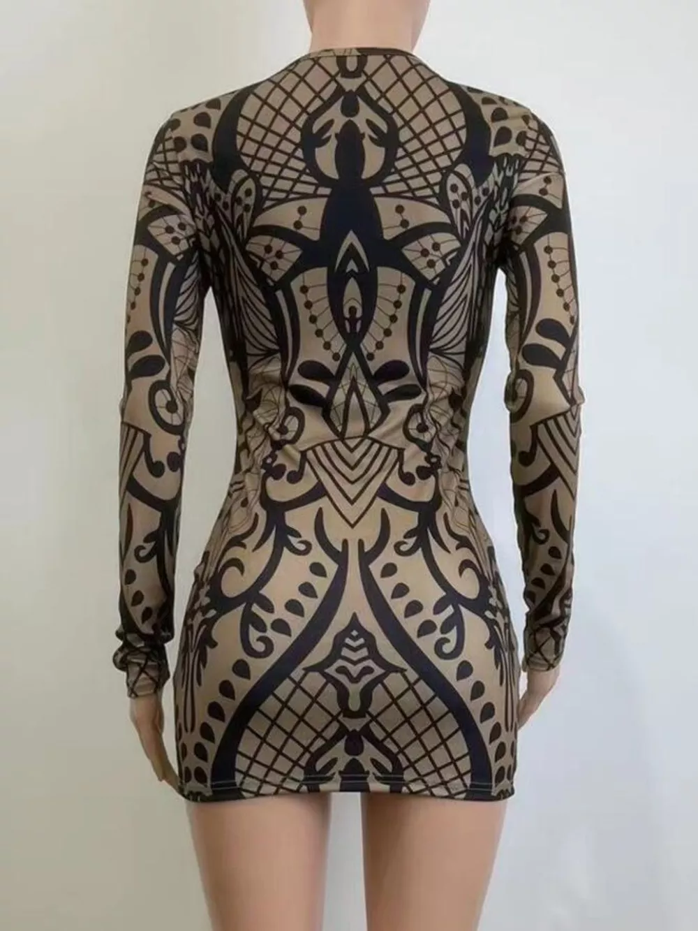 Abstract Print Long Sleeve Mini Dress, image 4