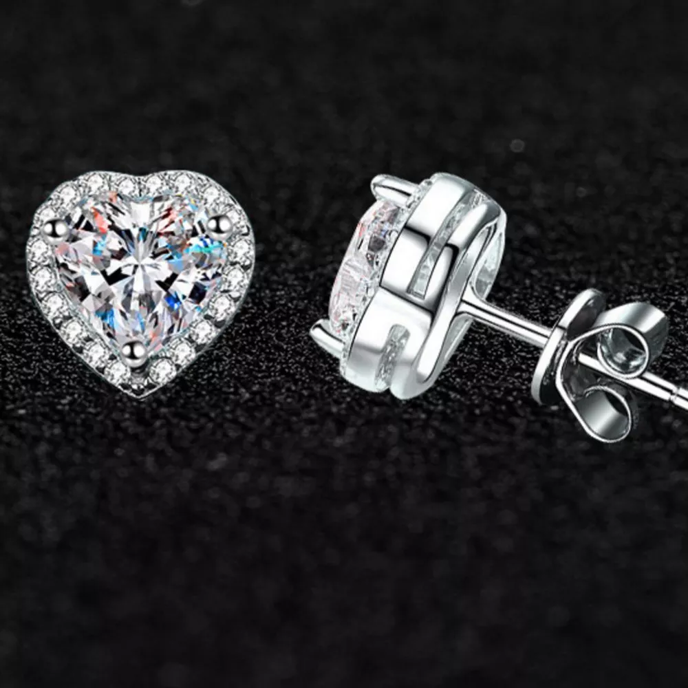 2 Carat 925 Sterling Silver Moissanite Heart Earrings, image 5