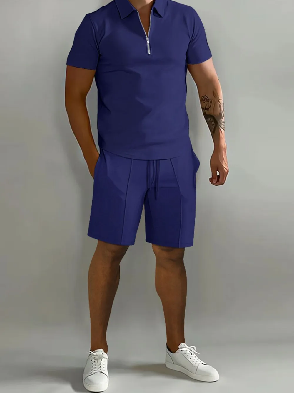 Men's Full Size Collared Neck Short Sleeve Top and Shorts Set Plus Size, image 9