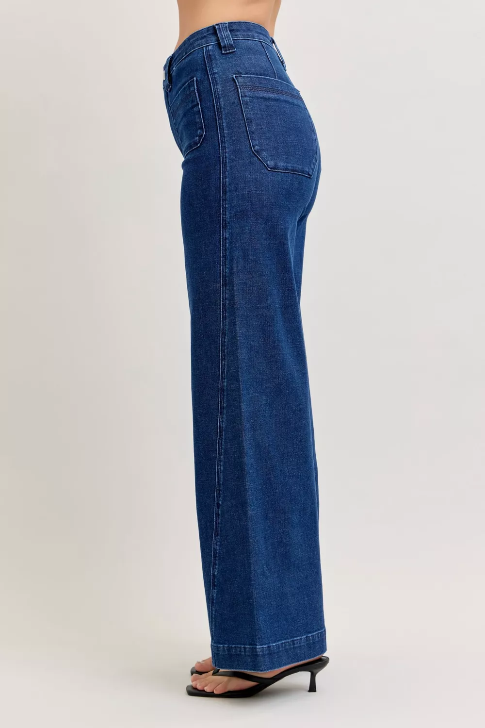 High-Waisted Retro Wide Jeans with Patch Pkts & Twisted Seams, image 10