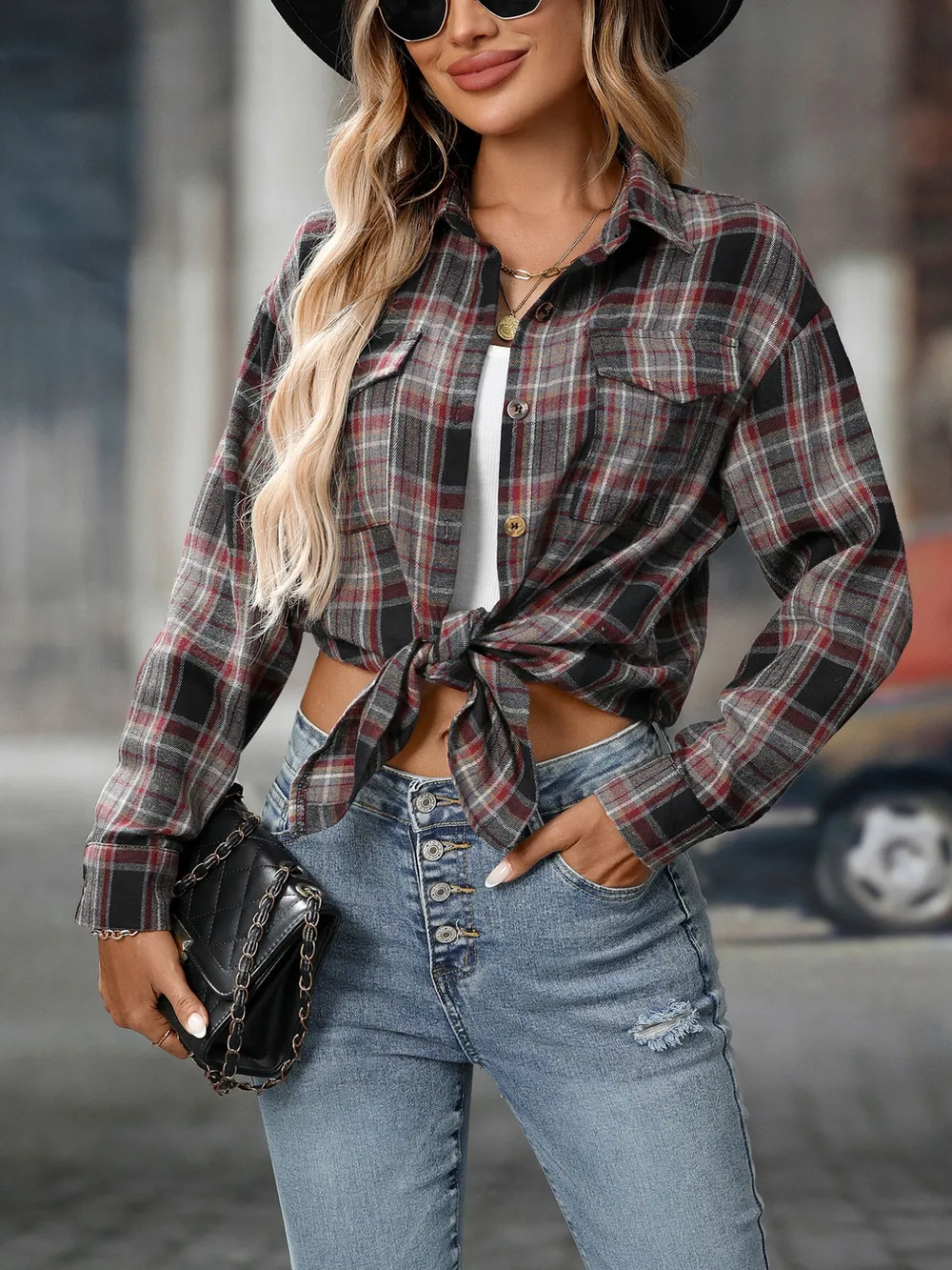 Oversized Plaid Button-Up Shirt, image 19