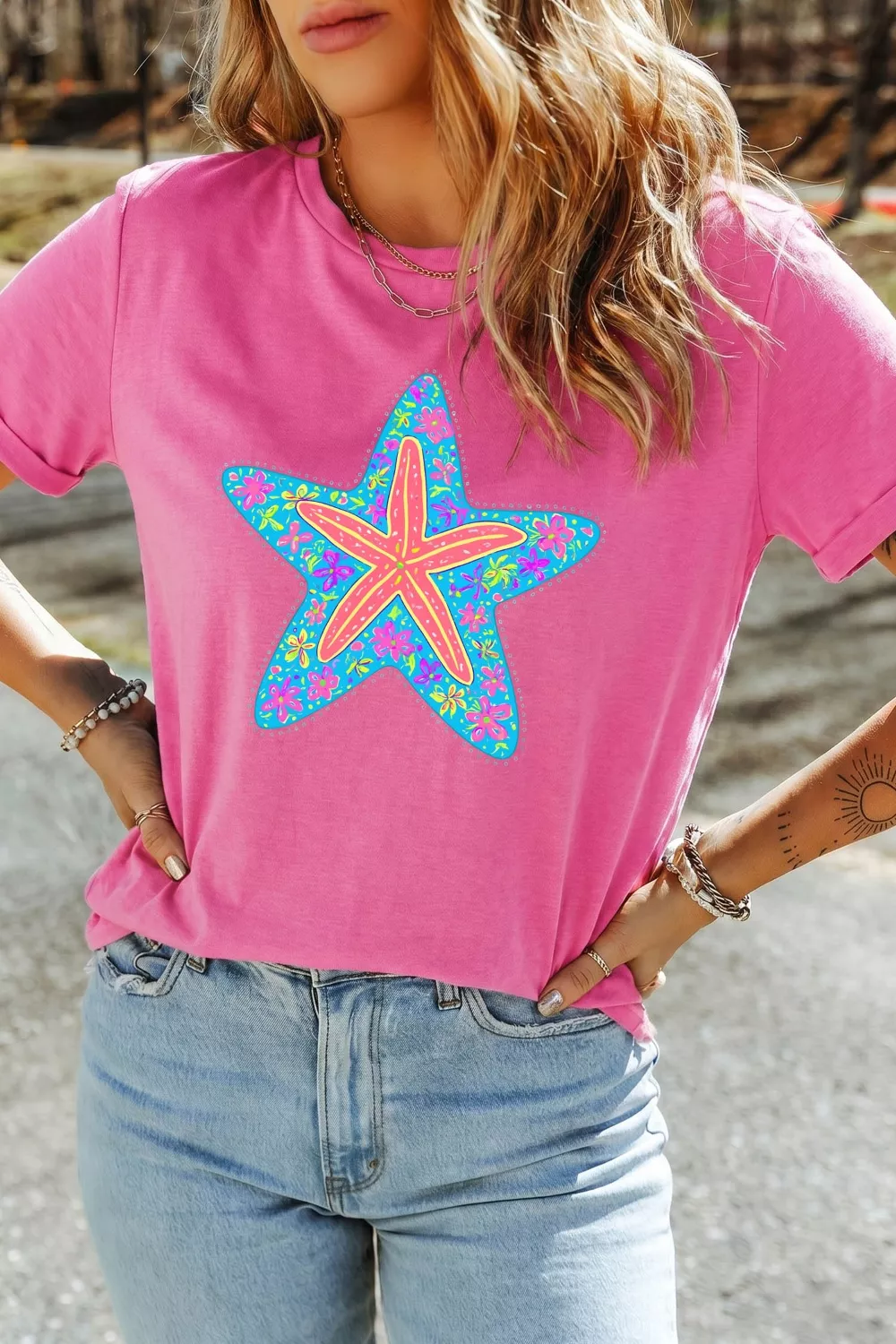 Starfish Graphic Round Neck T-Shirt, image 2