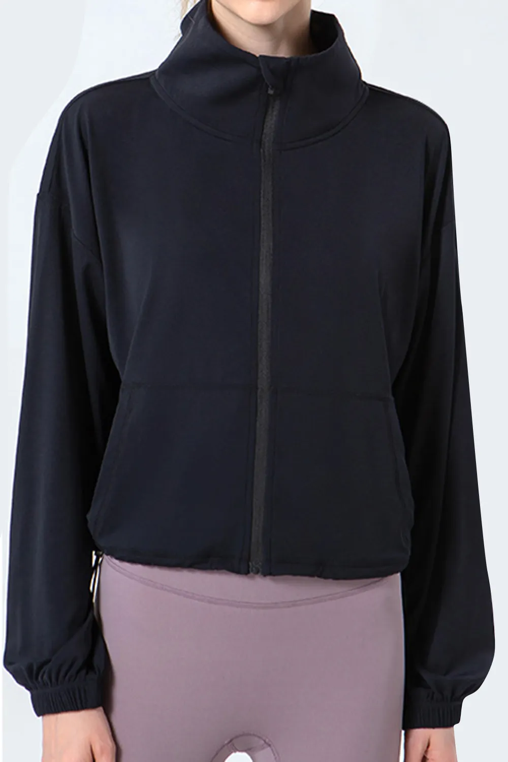 Drawstring Zip Up Dropped Shoulder Active Outerwear, image 5