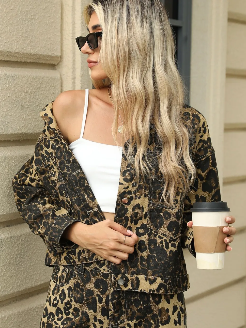 Pocketed Leopard Long Sleeve Denim Jacket, image 6