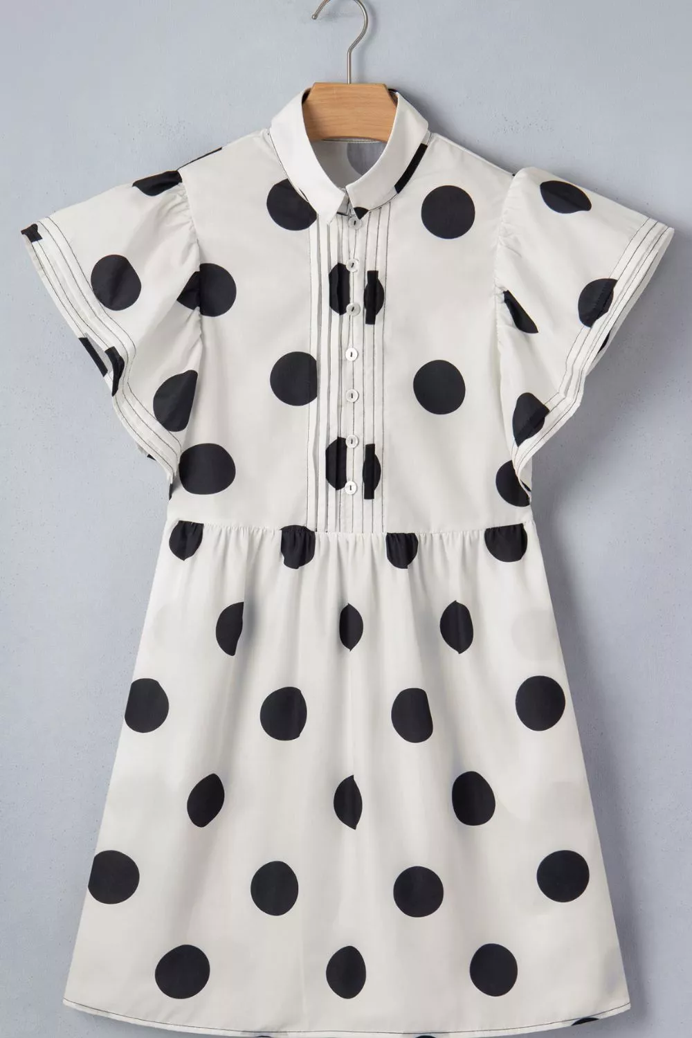 Polka Dot Print Half Button Ruffled Short Sleeve Loose Mini Dress, image 3