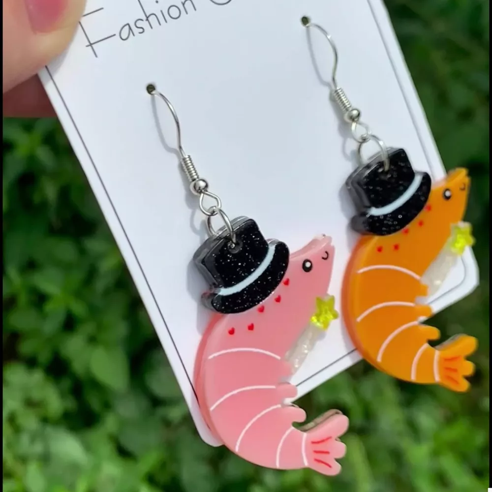 Whimsical Shrimp Earrings with Top Hats, image 4