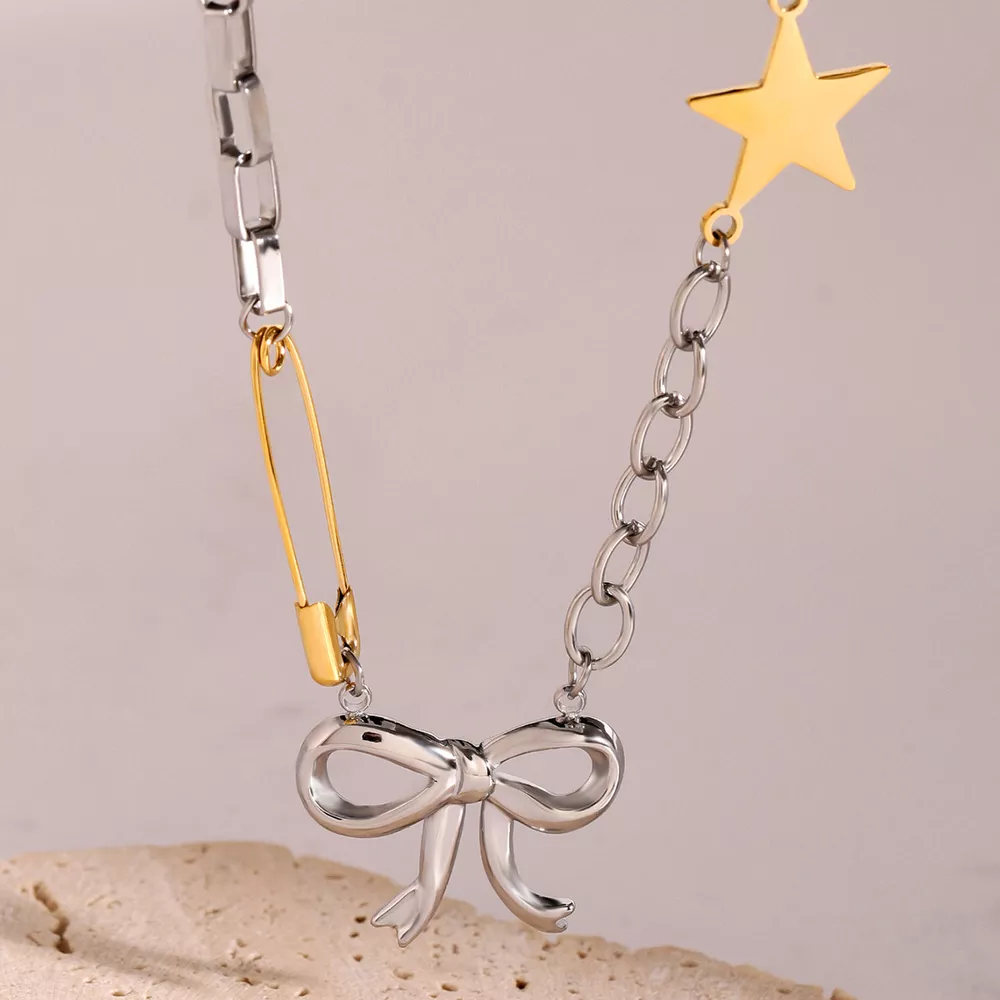 Two-Tone Bow Star Necklace, image 4