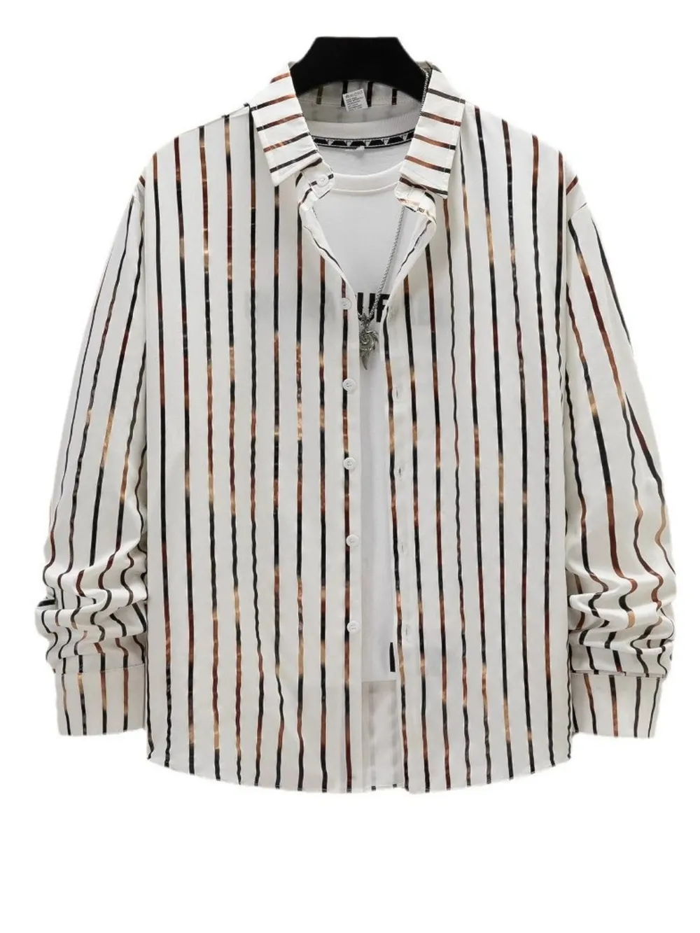 Men's Full Size Striped Button Up Long Sleeve Shirt Plus Size, image 5