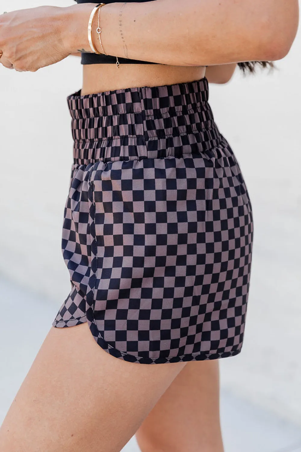 Checkered Elastic Waist Shorts, image 3