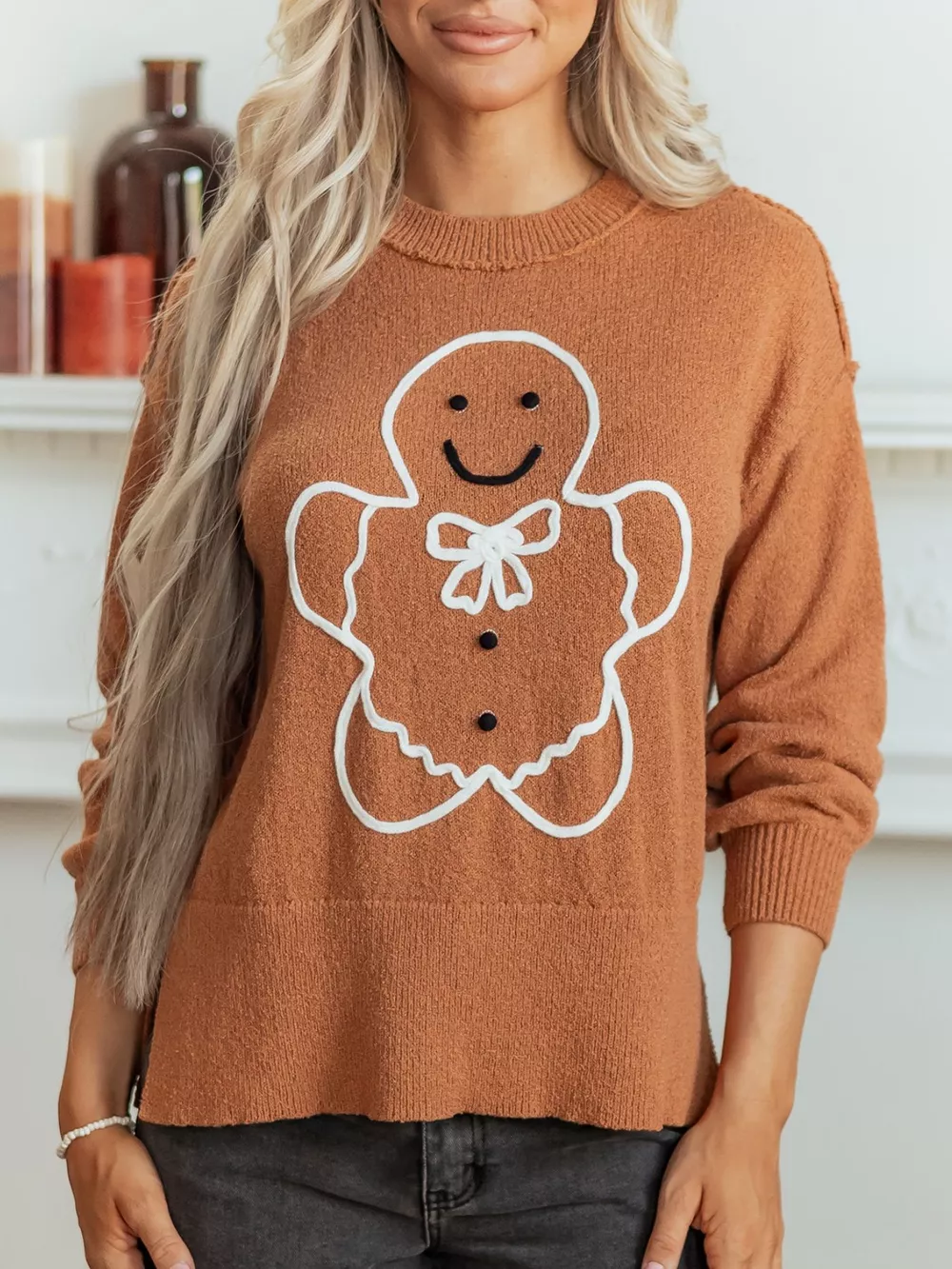 Oversized Drop Shoulder Round Neck Christmas Sweater, image 2