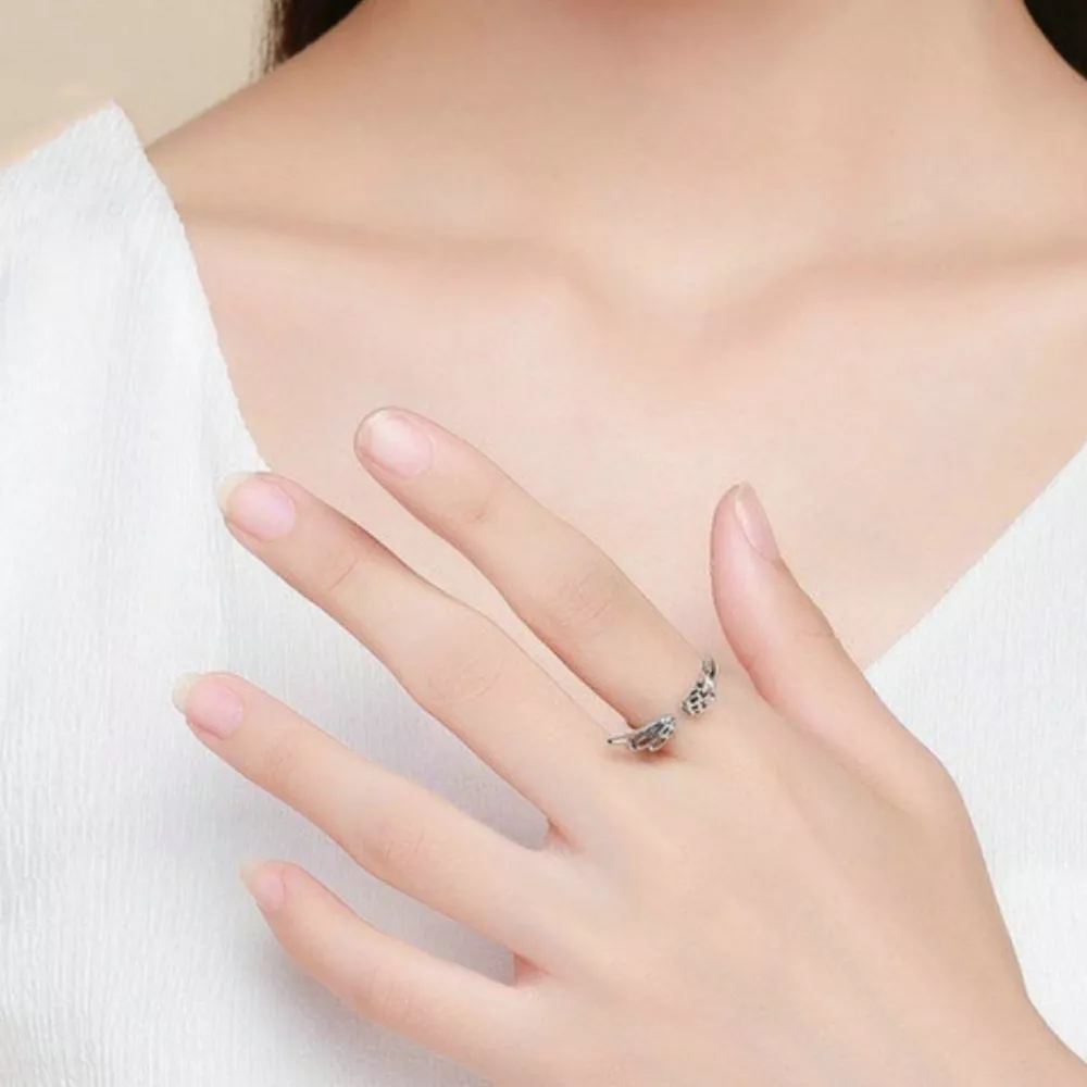 925 Sterling Silver Zircon Angel Wing Open Ring, image 3