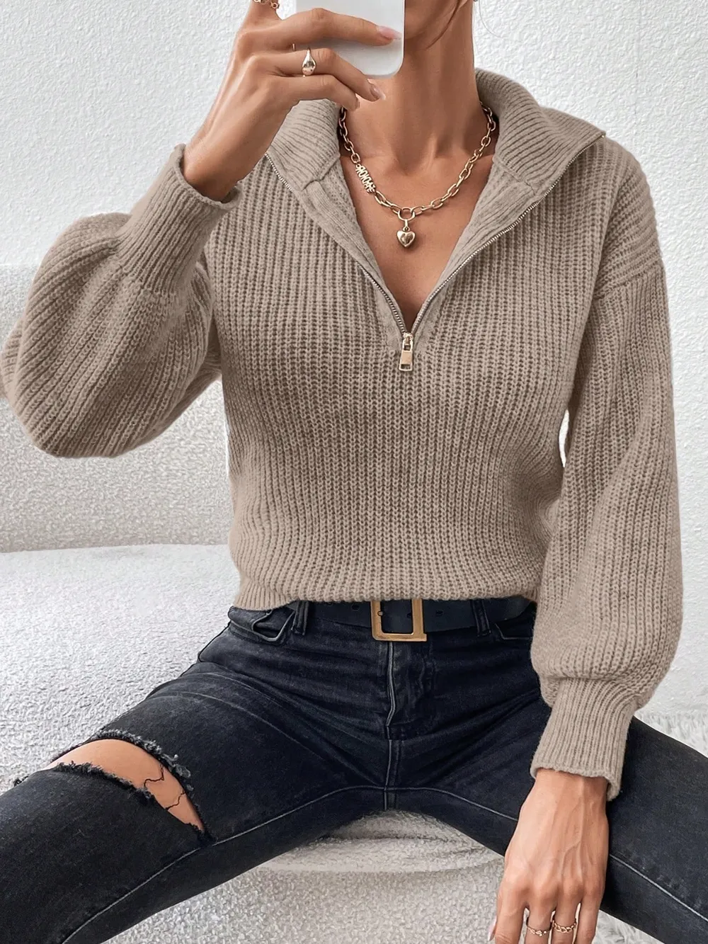 Half Zip Dropped Shoulder Sweater, image 18