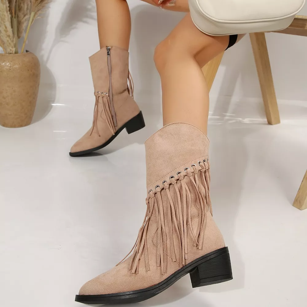 Fringe Western Block Heel Boots, image 15