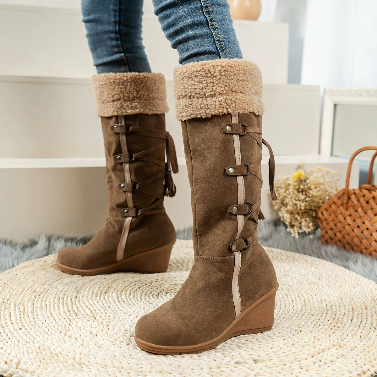 Round Toe Wedge Boots, image 8
