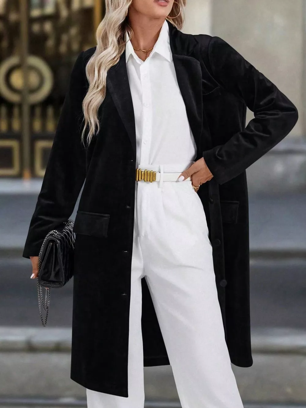 Lapel Collar Long Sleeve Longline Coat, image 9