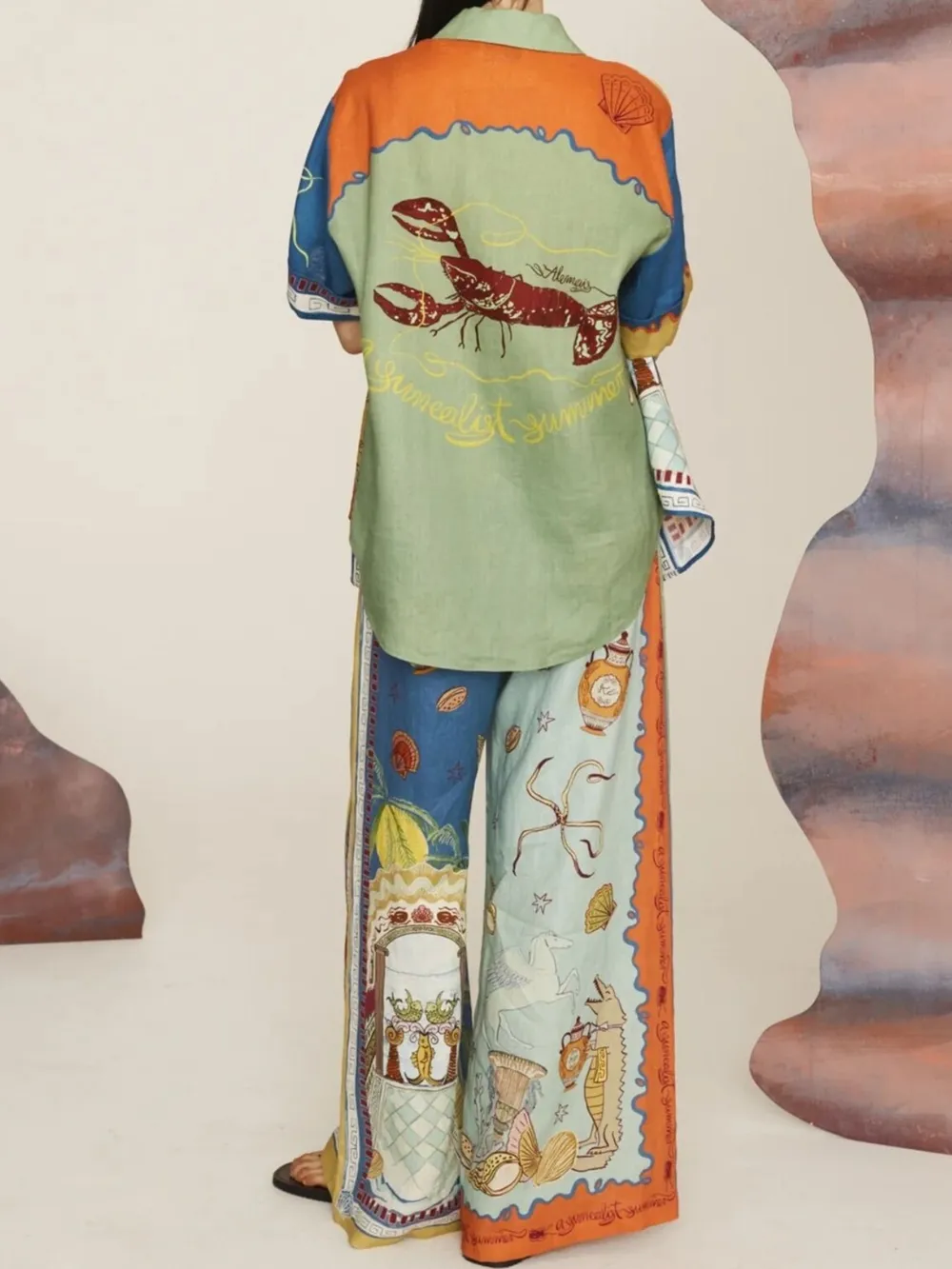 Printed Button Up Shirt and Pants Set, image 3