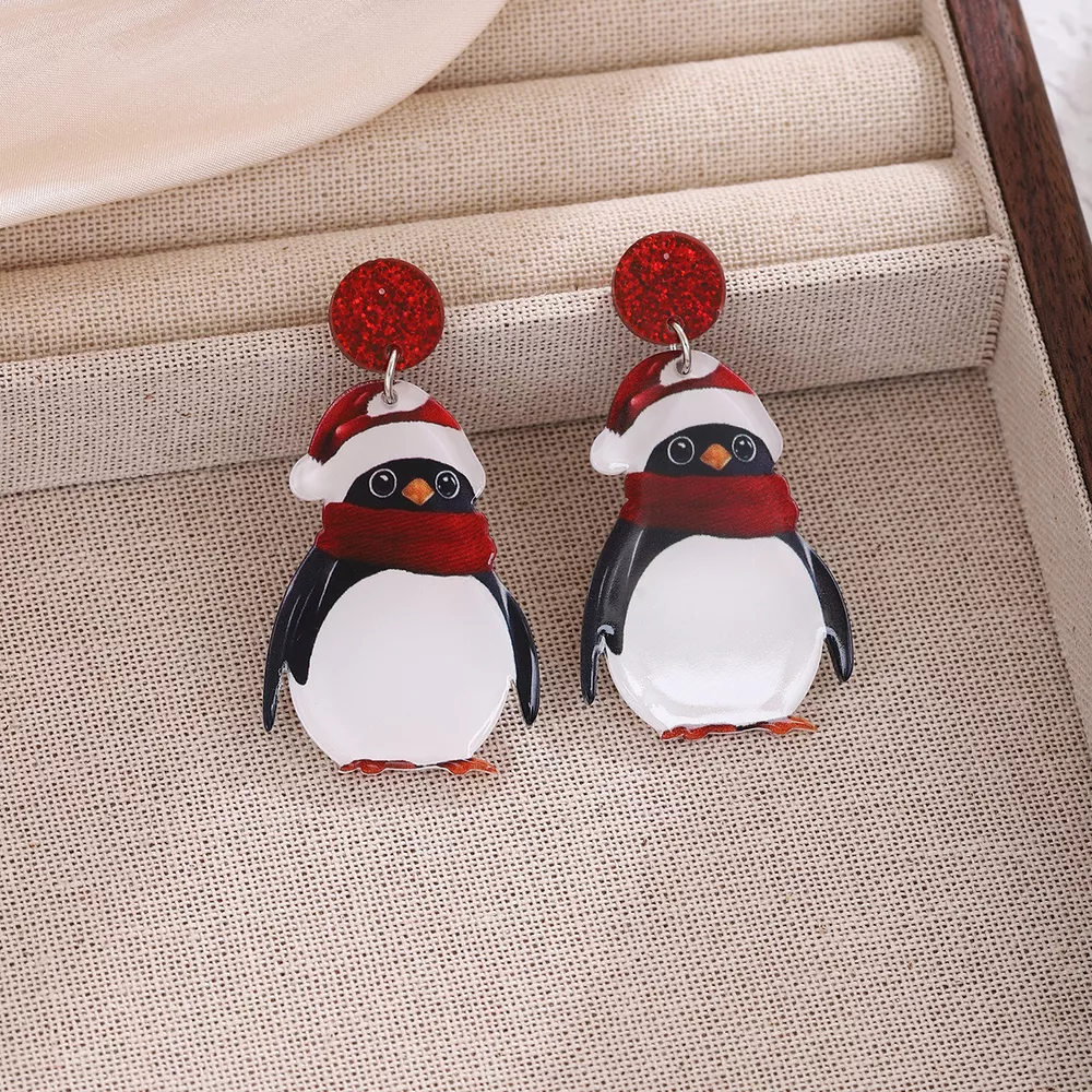 Christmas Penguin Santa Hat Holiday Earrings, image 4