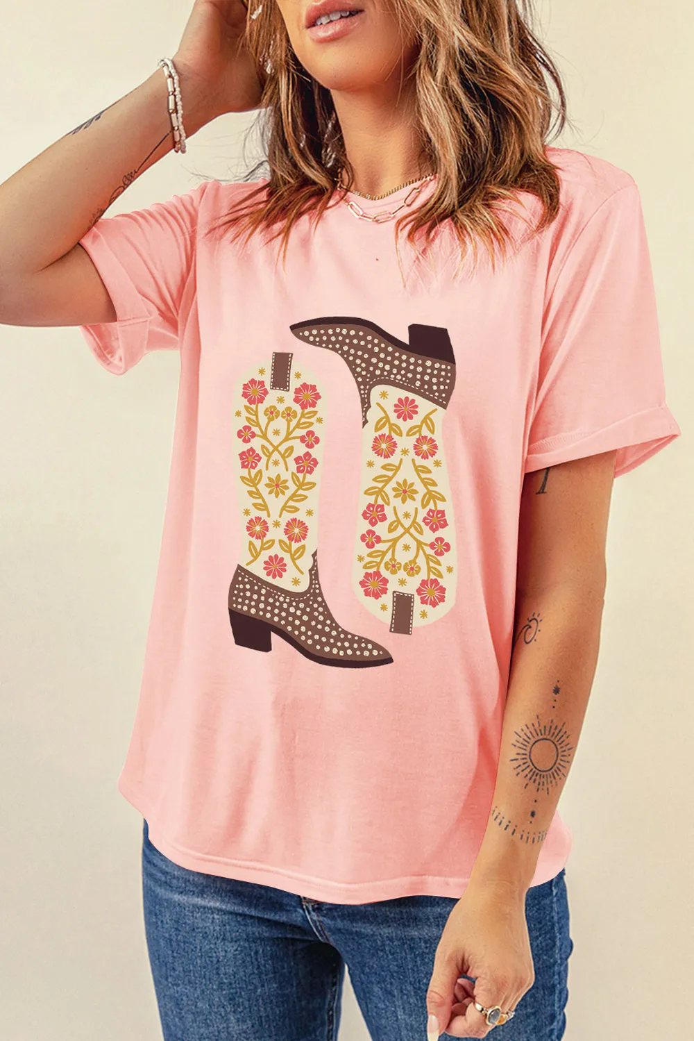 Boot Graphic Round Neck Short Sleeve T-Shirt, image 5