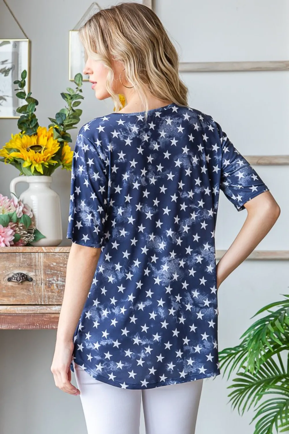 Full Size Short Sleeve Crisscross Star Babydoll Top, image 4