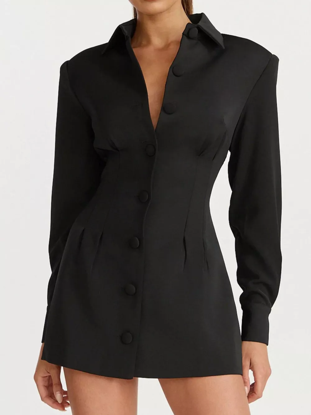 Corset-Style Button-Down Blazer Dress, image 3