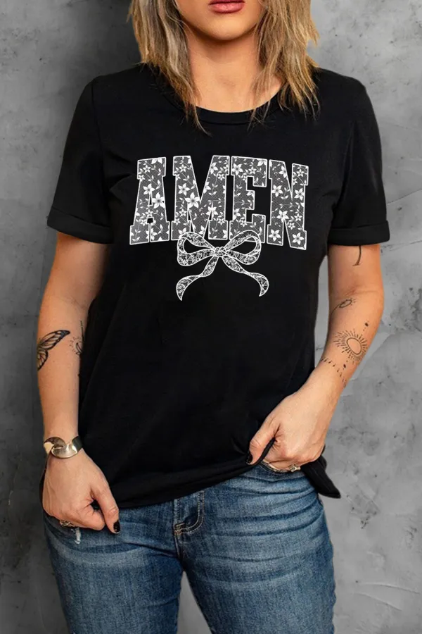 AMEN Bow Round Neck Short Sleeve T Shirt, image 6
